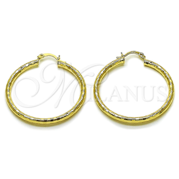 Gold Filled Hoop Earrings — Medium Hoop Hollow Design Diamond Cutting 02. — main product view — SKU 163220 | Oro Laminado aretes de aro — Medium Hoop Hollow diseño Diamond Cutting 02. — SKU 163220