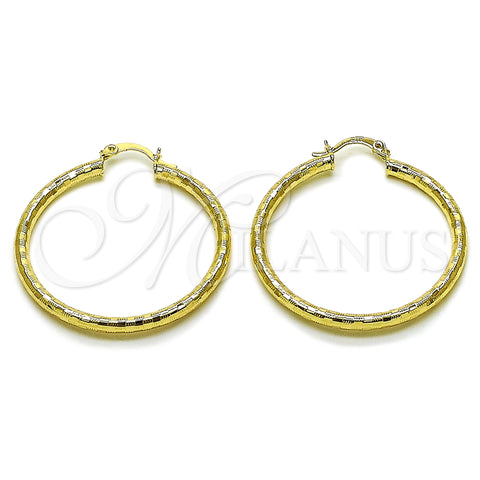 Oro Laminado Medium Hoop, Gold Filled Style Hollow Design, Diamond Cutting Finish, Golden Finish, 02.213.0251.1.40