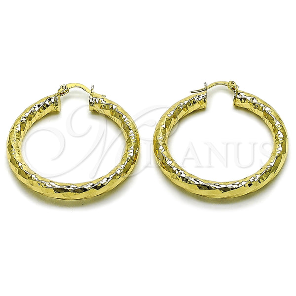 Oro Laminado Medium Hoop, Gold Filled Style Hollow Design, Diamond Cutting Finish, Golden Finish, 02.213.0226.40