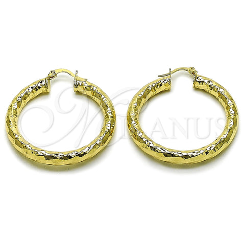 Oro Laminado Medium Hoop, Gold Filled Style Hollow Design, Diamond Cutting Finish, Golden Finish, 02.213.0226.40