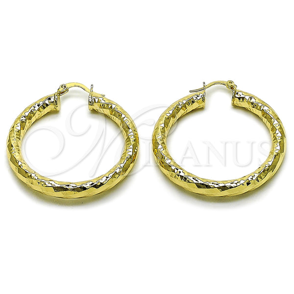Gold Filled Hoop Earrings — Medium Hoop Hollow Design Diamond Cutting 02. — main product view — SKU 163221 | Oro Laminado aretes de aro — Medium Hoop Hollow diseño Diamond Cutting 02. — SKU 163221