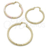 Oro Laminado Medium Hoop, Gold Filled Style Hollow Design, Diamond Cutting Finish, Tricolor, 02.213.0246.40