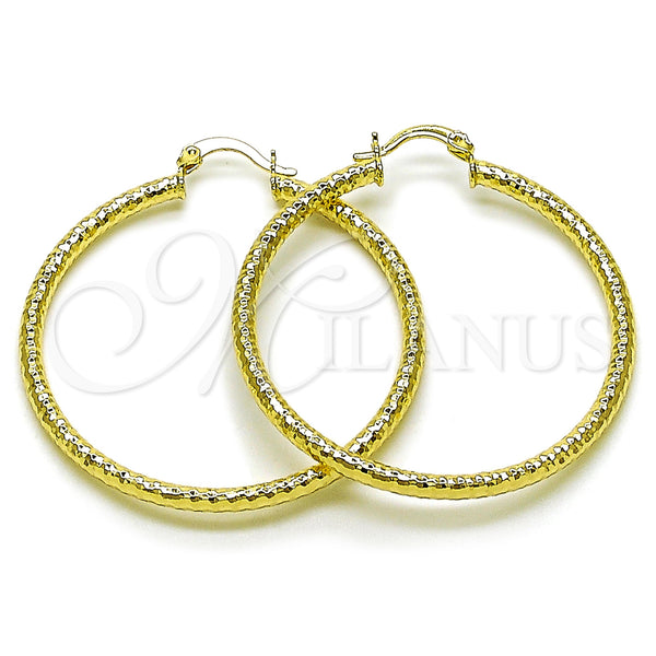 Gold Filled Hoop Earrings — Medium Hoop Hollow Design Diamond Cutting 02. — main product view — SKU 163223 | Oro Laminado aretes de aro — Medium Hoop Hollow diseño Diamond Cutting 02. — SKU 163223