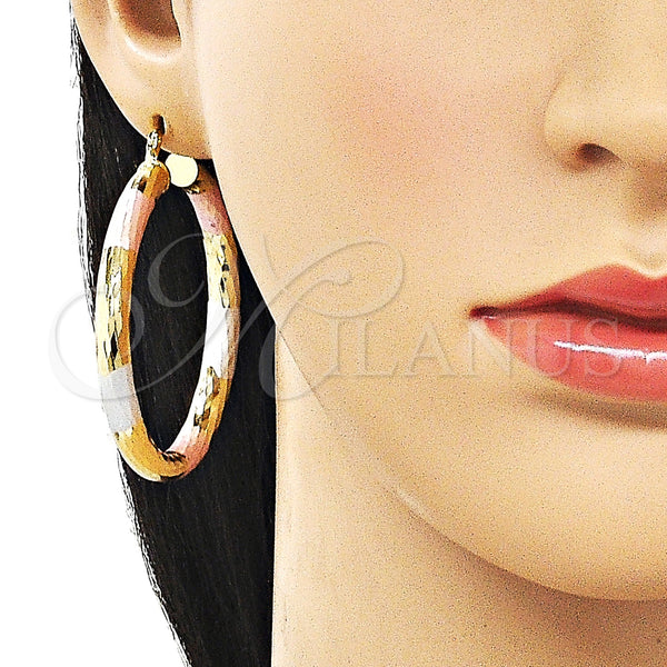 Gold Filled Hoop Earrings — Large Hoop Hollow Design Diamond Cutting Tricolor 02. — alternate product view — SKU 163224 | Oro Laminado aretes de aro — Large Hoop Hollow diseño Diamond Cutting Tricolor 02. — SKU 163224