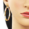 Oro Laminado Large Hoop, Gold Filled Style Hollow Design, Diamond Cutting Finish, Tricolor, 02.213.0811.1.50