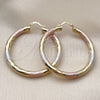 Oro Laminado Large Hoop, Gold Filled Style Hollow Design, Diamond Cutting Finish, Tricolor, 02.213.0811.1.50