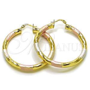 Gold Filled Hoop Earrings — Large Hoop Hollow Design Diamond Cutting Tricolor 02. — main product view — SKU 163224 | Oro Laminado aretes de aro — Large Hoop Hollow diseño Diamond Cutting Tricolor 02. — SKU 163224