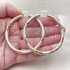 Oro Laminado Large Hoop, Gold Filled Style Hollow Design, Diamond Cutting Finish, Tricolor, 02.213.0811.1.60