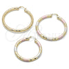Oro Laminado Large Hoop, Gold Filled Style Hollow Design, Diamond Cutting Finish, Tricolor, 02.213.0811.1.60