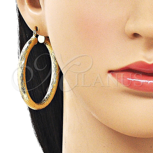 Gold Filled Hoop Earrings — Medium Hoop Hollow Design Diamond Cutting 02. — alternate product view — SKU 163226 | Oro Laminado aretes de aro — Medium Hoop Hollow diseño Diamond Cutting 02. — SKU 163226