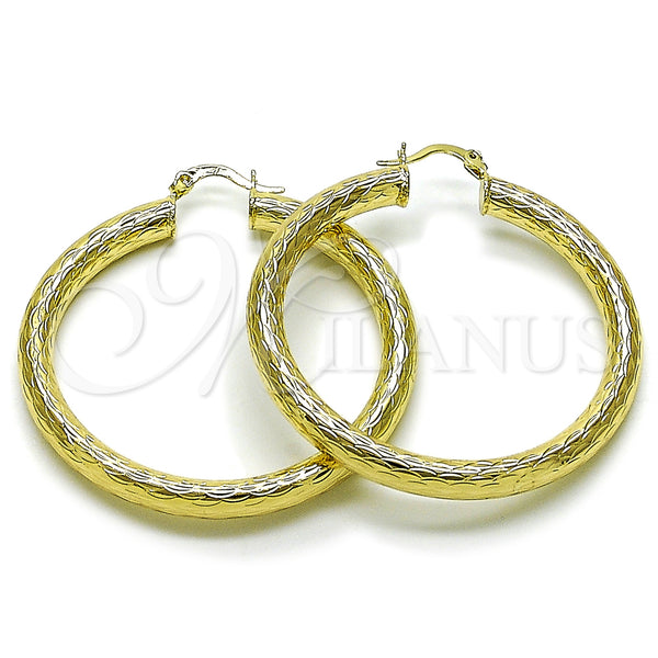 Gold Filled Hoop Earrings — Medium Hoop Hollow Design Diamond Cutting 02. — main product view — SKU 163226 | Oro Laminado aretes de aro — Medium Hoop Hollow diseño Diamond Cutting 02. — SKU 163226