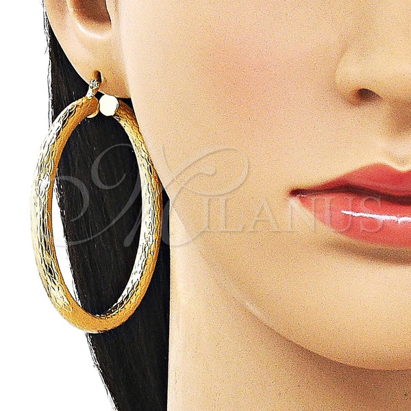 Gold Filled Hoop Earrings — Medium Hoop Hollow Design Diamond Cutting 02. — alternate product view — SKU 163227 | Oro Laminado aretes de aro — Medium Hoop Hollow diseño Diamond Cutting 02. — SKU 163227