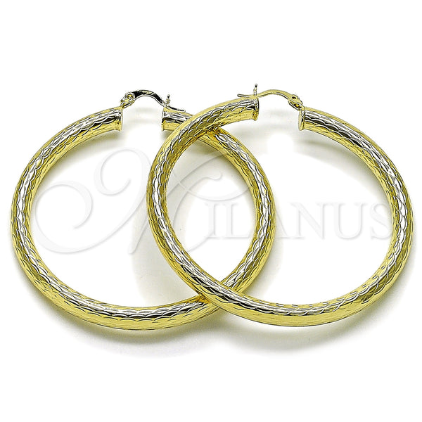 Gold Filled Hoop Earrings — Medium Hoop Hollow Design Diamond Cutting 02. — main product view — SKU 163227 | Oro Laminado aretes de aro — Medium Hoop Hollow diseño Diamond Cutting 02. — SKU 163227