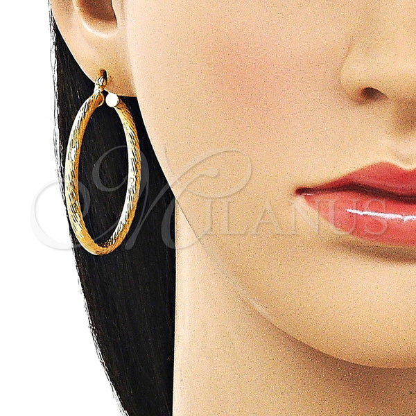 Gold Filled Hoop Earrings — Medium Hoop Hollow Design Diamond Cutting 02. — alternate product view — SKU 163228 | Oro Laminado aretes de aro — Medium Hoop Hollow diseño Diamond Cutting 02. — SKU 163228