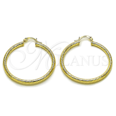 Oro Laminado Medium Hoop, Gold Filled Style Hollow Design, Diamond Cutting Finish, Golden Finish for wholesale, main product view