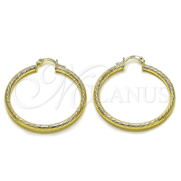 Gold Filled Hoop Earrings — Medium Hoop Hollow Design Diamond Cutting 02. — main product view — SKU 163228 | Oro Laminado aretes de aro — Medium Hoop Hollow diseño Diamond Cutting 02. — SKU 163228