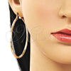 Oro Laminado Large Hoop, Gold Filled Style Hollow Design, Diamond Cutting Finish, Tricolor, 02.213.0153.1.60