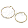 Oro Laminado Large Hoop, Gold Filled Style Hollow Design, Diamond Cutting Finish, Tricolor, 02.213.0153.1.60