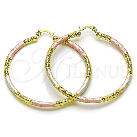 Oro Laminado Large Hoop, Gold Filled Style Hollow Design, Diamond Cutting Finish, Tricolor, 02.213.0259.50