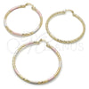 Oro Laminado Large Hoop, Gold Filled Style Hollow Design, Diamond Cutting Finish, Tricolor, 02.213.0259.50
