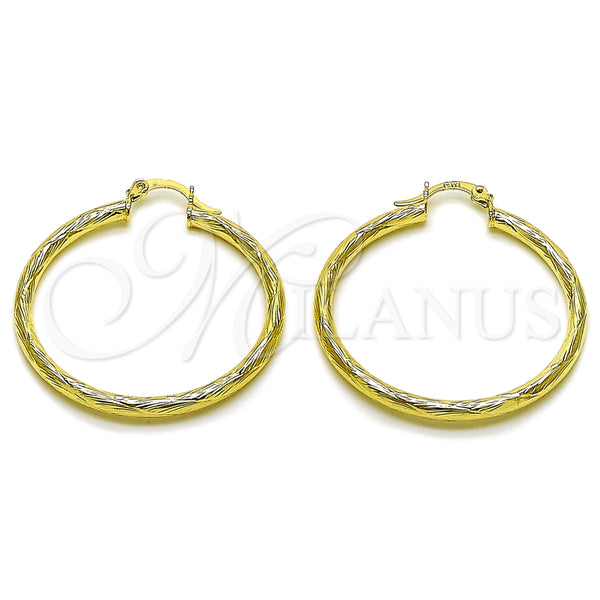Oro Laminado Medium Hoop, Gold Filled Style Hollow Design, Diamond Cutting Finish, Golden Finish, 02.213.0907.40