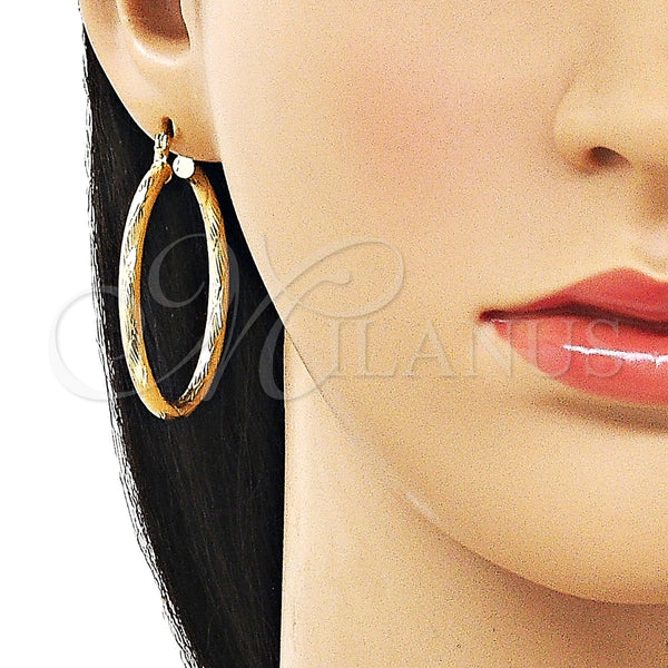 Gold Filled Hoop Earrings — Medium Hoop Hollow Design Diamond Cutting 02. — alternate product view — SKU 163232 | Oro Laminado aretes de aro — Medium Hoop Hollow diseño Diamond Cutting 02. — SKU 163232