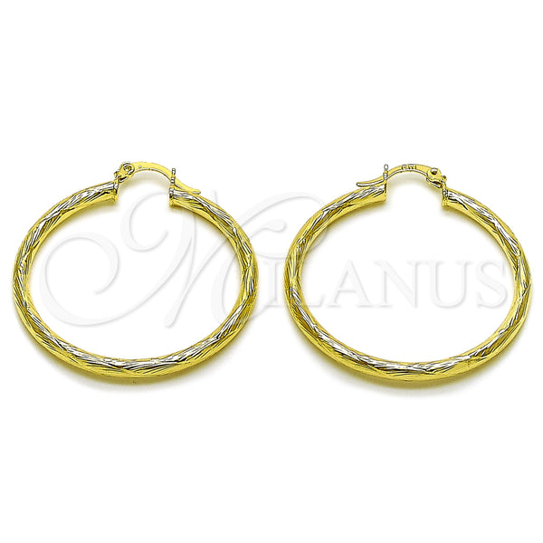 Gold Filled Hoop Earrings — Medium Hoop Hollow Design Diamond Cutting 02. — main product view — SKU 163232 | Oro Laminado aretes de aro — Medium Hoop Hollow diseño Diamond Cutting 02. — SKU 163232