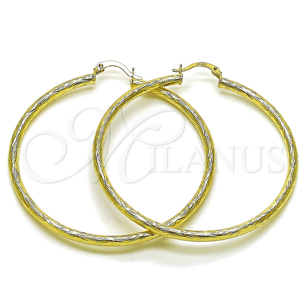Oro Laminado Medium Hoop, Gold Filled Style Hollow Design, Diamond Cutting Finish, Golden Finish, 02.213.0907.60