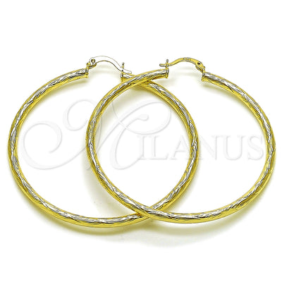 Oro Laminado Medium Hoop, Gold Filled Style Hollow Design, Diamond Cutting Finish, Golden Finish, 02.213.0907.60 for wholesale, main product view