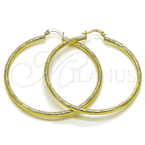 Gold Filled Hoop Earrings — Medium Hoop Hollow Design Diamond Cutting 02. — main product view — SKU 163233 | Oro Laminado aretes de aro — Medium Hoop Hollow diseño Diamond Cutting 02. — SKU 163233