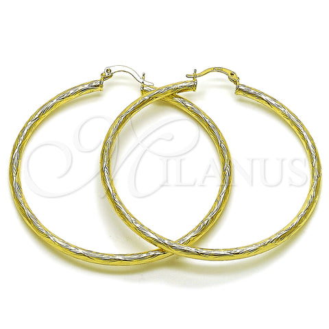 Oro Laminado Medium Hoop, Gold Filled Style Hollow Design, Diamond Cutting Finish, Golden Finish, 02.213.0907.60
