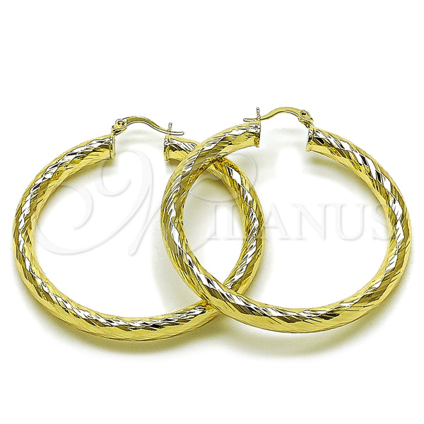 Oro Laminado Large Hoop, Gold Filled Style Hollow Design, Diamond Cutting Finish, Golden Finish, 02.213.0762.50