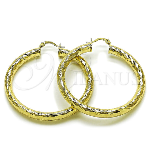 Oro Laminado Large Hoop, Gold Filled Style Hollow Design, Diamond Cutting Finish, Golden Finish, 02.213.0762.50