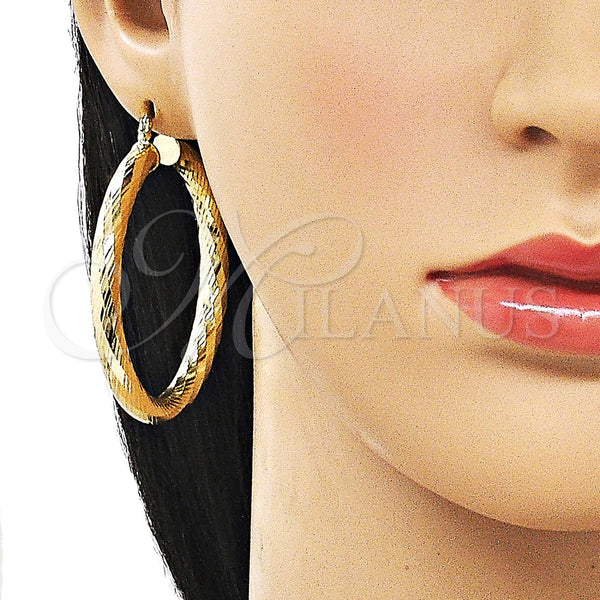 Gold Filled Hoop Earrings — Large Hoop Hollow Design Diamond Cutting 02. — alternate product view — SKU 163234 | Oro Laminado aretes de aro — Large Hoop Hollow diseño Diamond Cutting 02. — SKU 163234