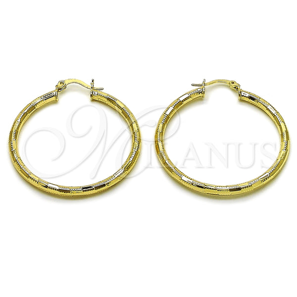 Oro Laminado Medium Hoop, Gold Filled Style Hollow Design, Diamond Cutting Finish, Golden Finish, 02.213.0909.40