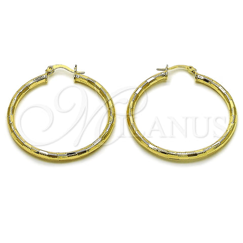 Oro Laminado Medium Hoop, Gold Filled Style Hollow Design, Diamond Cutting Finish, Golden Finish, 02.213.0909.40