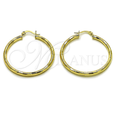 Oro Laminado Medium Hoop, Gold Filled Style Hollow Design, Diamond Cutting Finish, Golden Finish, 02.213.0909.40