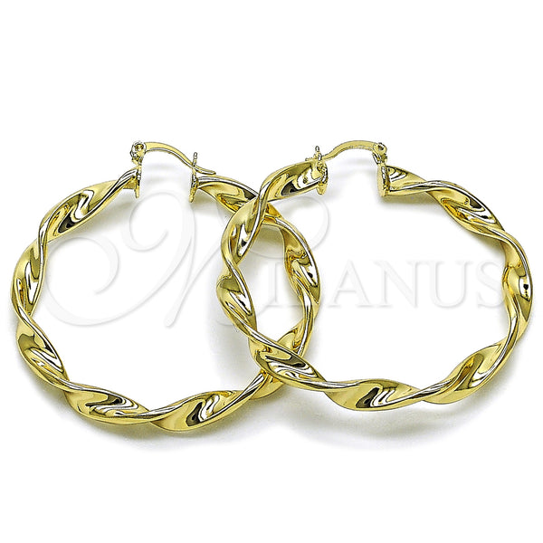 Oro Laminado Large Hoop, Gold Filled Style Twist and Hollow Design, Polished, Golden Finish, 02.213.0910.50