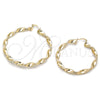 Oro Laminado Large Hoop, Gold Filled Style Twist and Hollow Design, Polished, Golden Finish, 02.213.0910.50