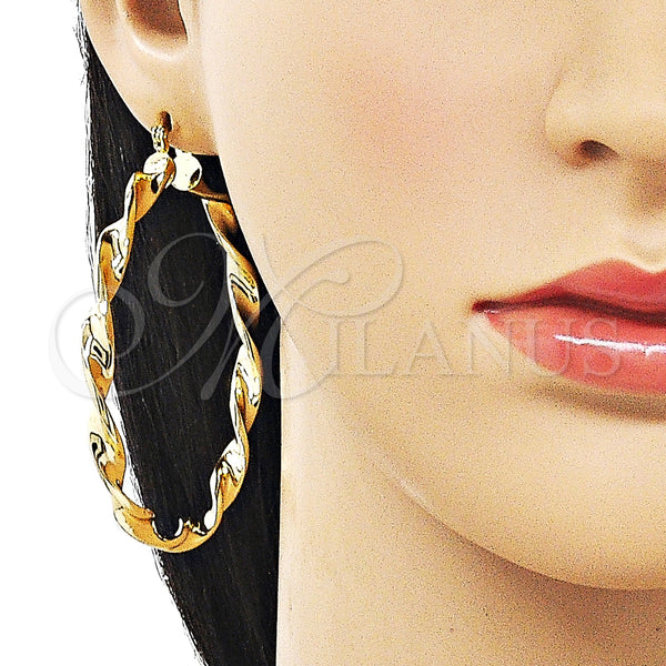 Gold Filled Hoop Earrings — Large Hoop Twist and Hollow Design Polished 02. — alternate product view — SKU 163238 | Oro Laminado aretes de aro — Large Hoop Twist and Hollow diseño pulido 02. — SKU 163238