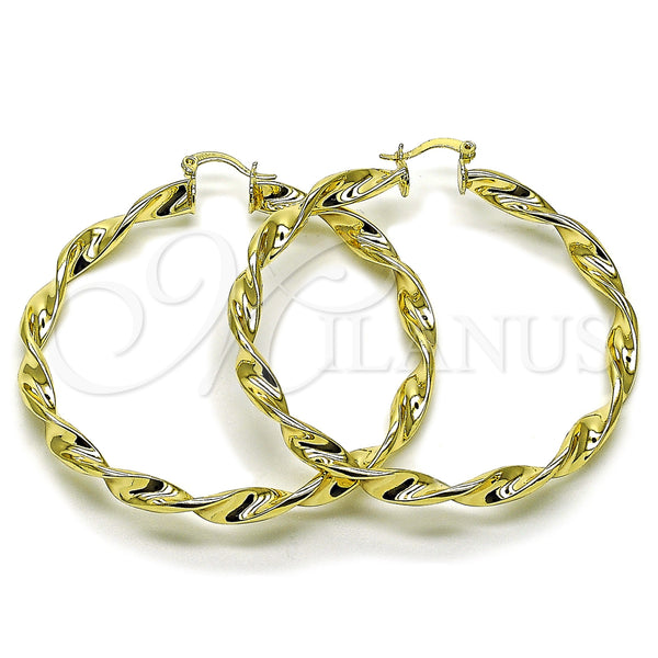 Gold Filled Hoop Earrings — Large Hoop Twist and Hollow Design Polished 02. — main product view — SKU 163238 | Oro Laminado aretes de aro — Large Hoop Twist and Hollow diseño pulido 02. — SKU 163238