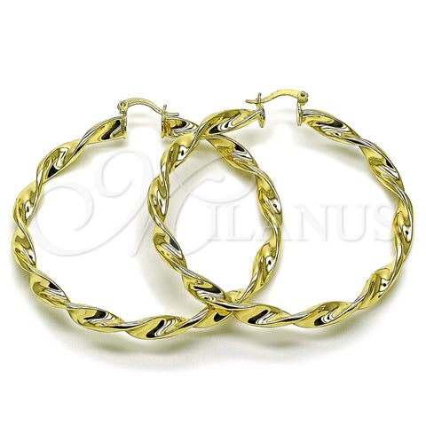 Oro Laminado Large Hoop, Gold Filled Style Twist and Hollow Design, Polished, Golden Finish, 02.213.0910.60