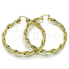 Oro Laminado Large Hoop, Gold Filled Style Twist and Hollow Design, Polished, Golden Finish, 02.213.0910.60