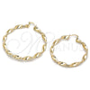 Oro Laminado Large Hoop, Gold Filled Style Twist and Hollow Design, Polished, Golden Finish, 02.213.0910.60