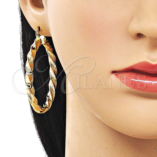 Gold Filled Hoop Earrings — Large Hoop Twist and Hollow Design Diamond Cutting — alternate product view — SKU 163239 | Oro Laminado aretes de aro — Large Hoop Twist and Hollow diseño Diamond Cutting — SKU 163239