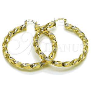 Gold Filled Hoop Earrings — Large Hoop Twist and Hollow Design Diamond Cutting — main product view — SKU 163239 | Oro Laminado aretes de aro — Large Hoop Twist and Hollow diseño Diamond Cutting — SKU 163239