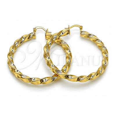 Oro Laminado Large Hoop, Gold Filled Style Twist and Hollow Design, Diamond Cutting Finish, Golden Finish, 02.213.0911.50