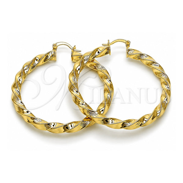 Oro Laminado Large Hoop, Gold Filled Style Twist and Hollow Design, Diamond Cutting Finish, Golden Finish, 02.213.0911.50