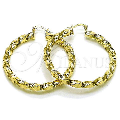 Oro Laminado Large Hoop, Gold Filled Style Twist and Hollow Design, Diamond Cutting Finish, Golden Finish, 02.213.0911.50