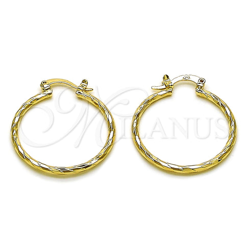 Oro Laminado Medium Hoop, Gold Filled Style Diamond Cutting Finish, Golden Finish, 02.170.0523.1.30